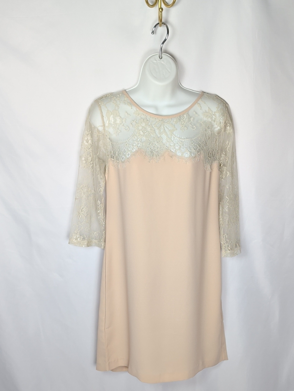 Twin-set Milano Lace Sheer Bodice Shift Dress Beige NWT S